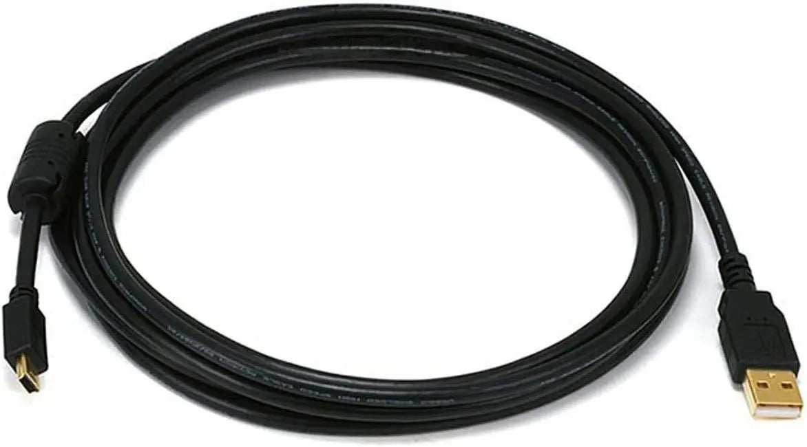 Monoprice USB 2.0 Type-A Male to Mini-B 5pin Male Cable - with Ferrite Core, Gold Plated, 28/24AWG, 6 Feet, Black