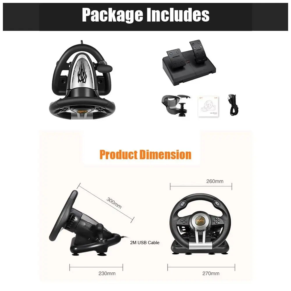 PXN PC Racing Steering Wheel, V3II USB Car Driving Simulator Race Gaming Steering Wheel with Pedals for Windows PC, PS3, PS4, Nintendo Switch, Xbox One, Xbox Series X/S