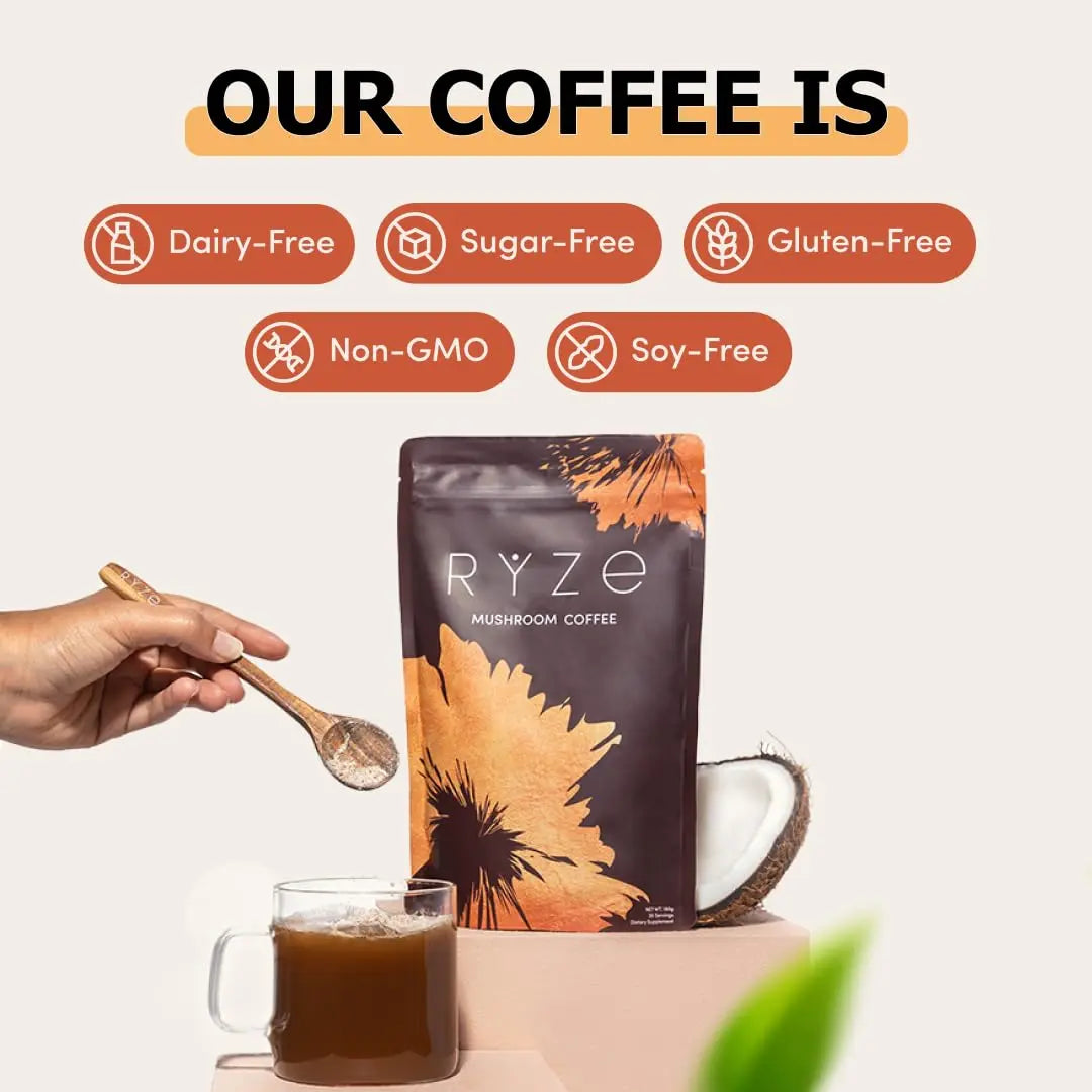 RYZE n Shine Bundle, USDA Organic RYZE Mushroom Coffee + Probiotic Coffee Creamer with 6 Adaptogenic Mushrooms and MCT Oil or Better Energy, Focus, Digestion, Immunity with Turkey Tail, 60 servings