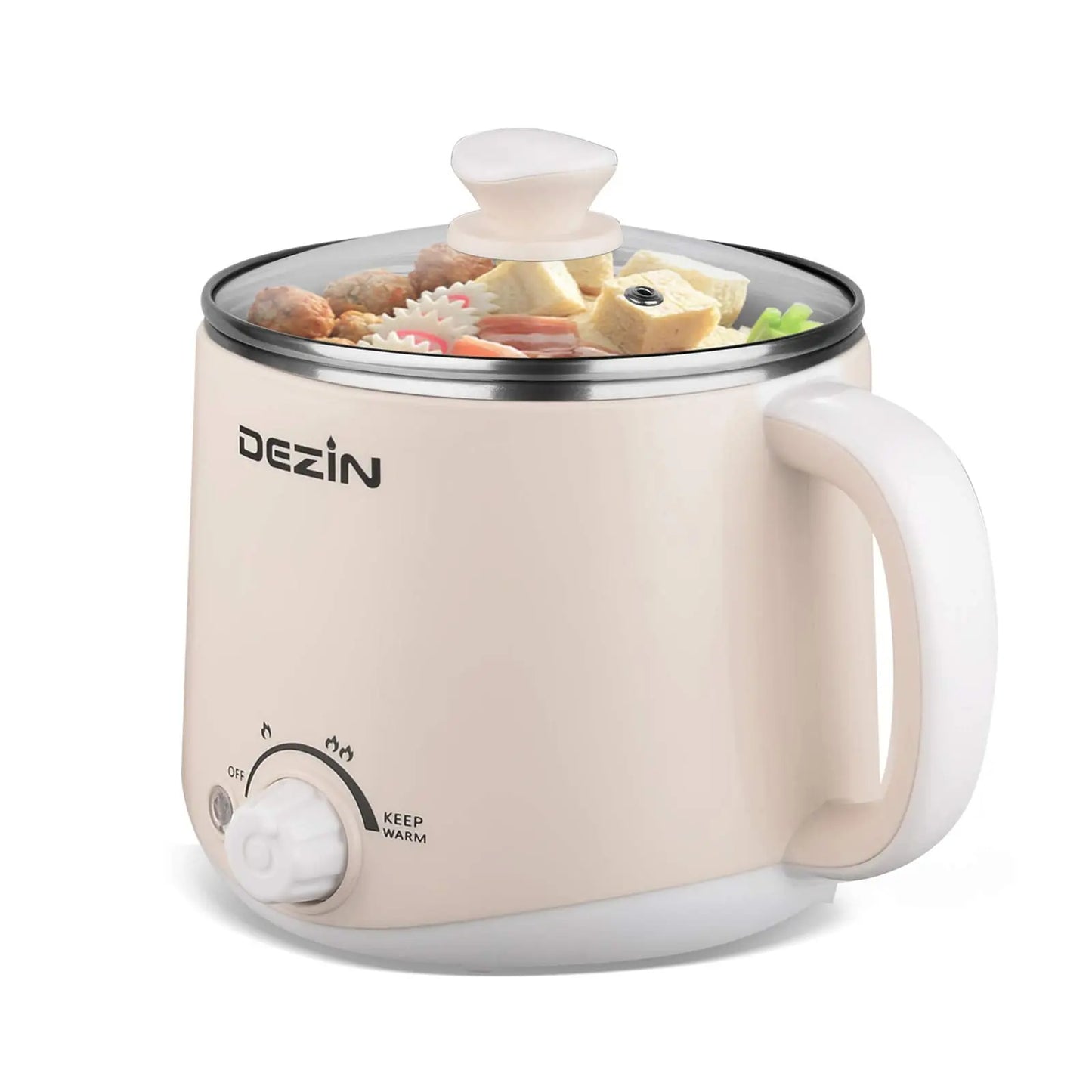 Dezin Hot Pot Electric, Rapid Noodles Cooker, Stainless Steel Electric Pot 1.6 Liter, Perfect for Ramen, Egg, Pasta, Dumpling, Soup, Porridge, Oatmeal with Temperature Control and Keep Warm Function