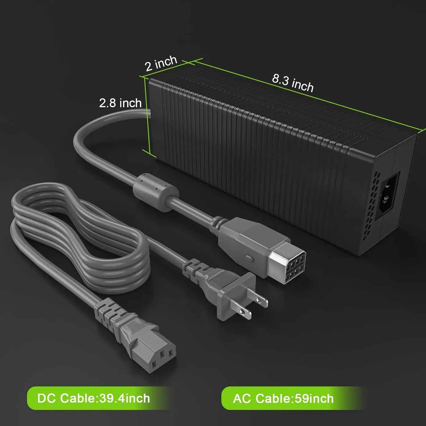 AC Adapter for Xbox 360 Console,203W Power Supply Brick with Cord,Replacement Power Brick for Xbox 360 Console