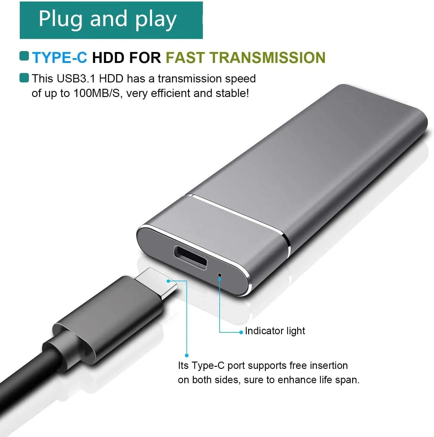External Hard Drive 2TB, Portable Hard Drive External for PC, Laptop and Mac (2TB, Gold)