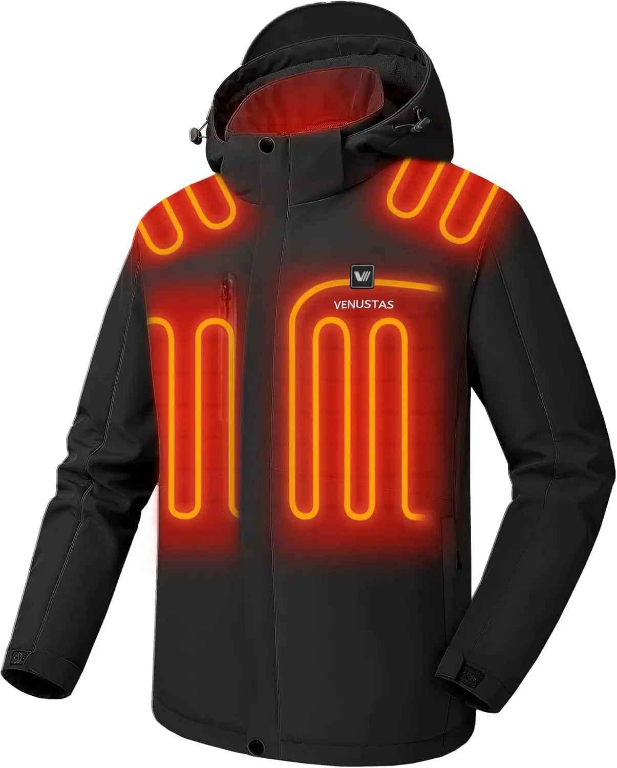 Venustas Men's Heated Jacket with Battery Pack, Windproof Electric Insulated Coat with Detachable Hood