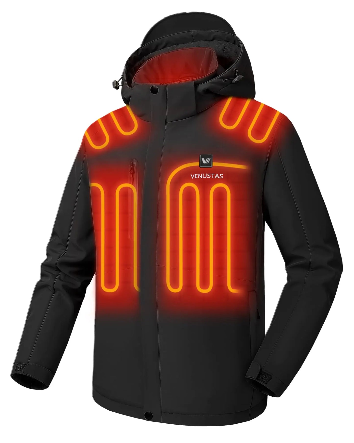 Venustas Men's Heated Jacket with Battery Pack, Windproof Electric Insulated Coat with Detachable Hood