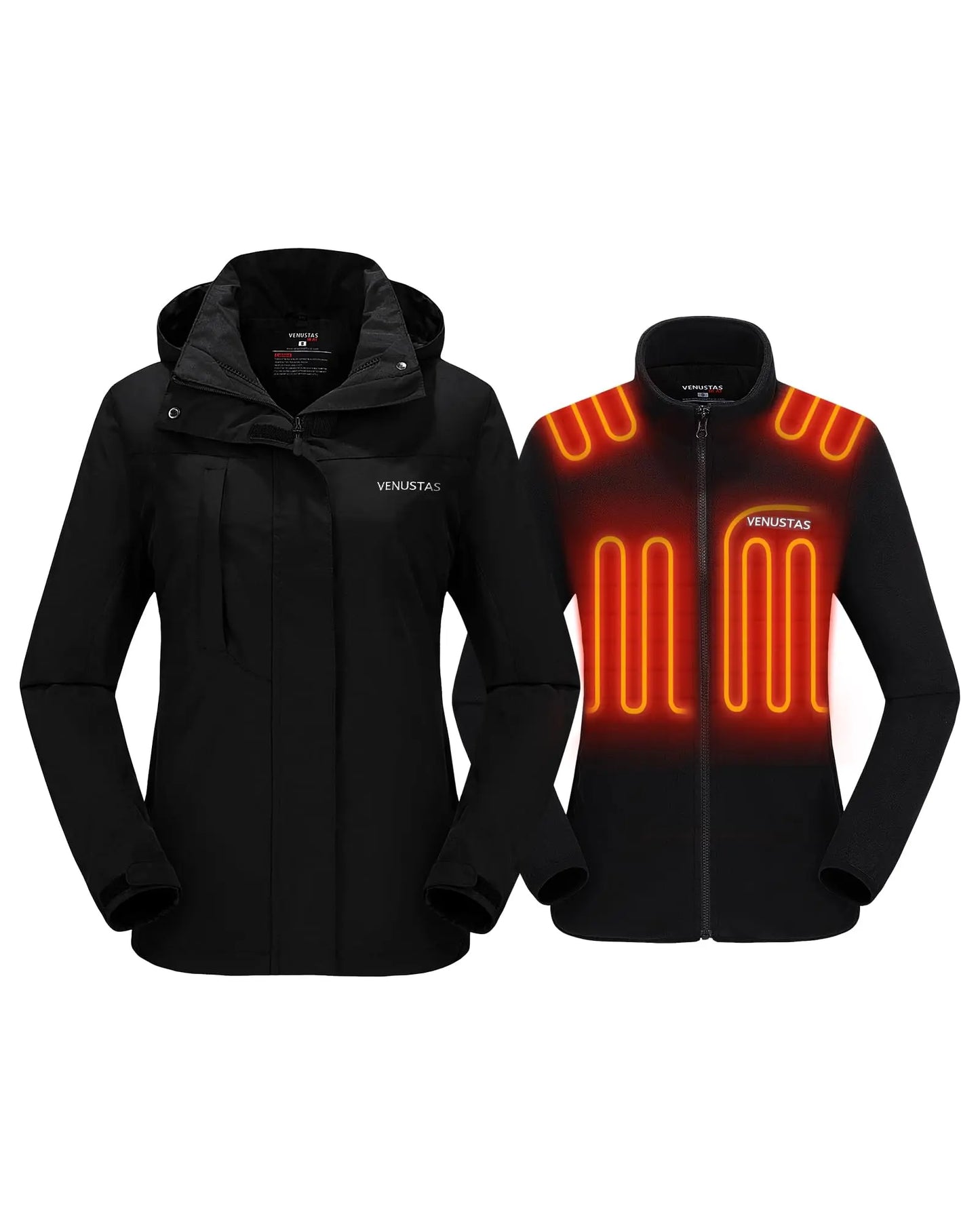 Venustas Women’s 3-in-1 Heated Jacket with Battery, Waterproof Jacket with Hood for Skiing - Amazing Hot Prices For You