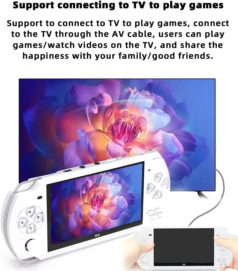 JXD Handheld Game Console 4.3 inch 8GB Built in 2000 Games for Multiple Simulators X6 Retro Video Game Console Mp3/4/Ebook TV Out Mini Hand Portable Game Player Device Holiday (White)