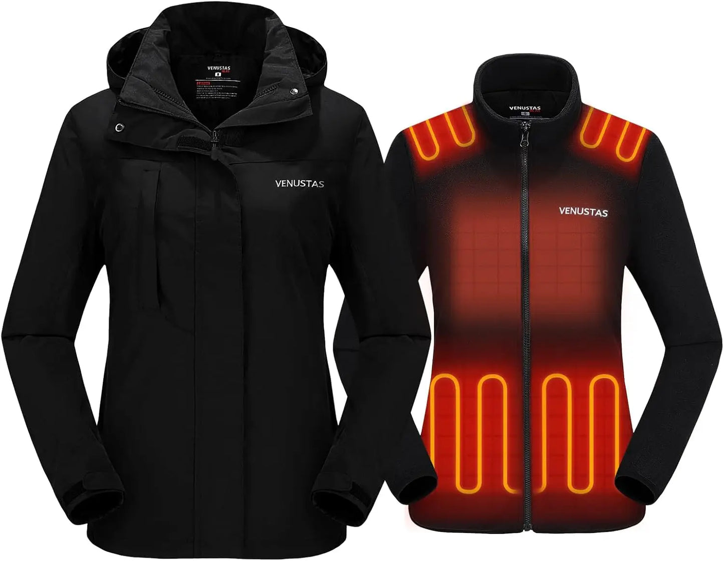 Venustas Women’s 3-in-1 Heated Jacket with Battery, Waterproof Jacket with Hood for Skiing - Amazing Hot Prices For You