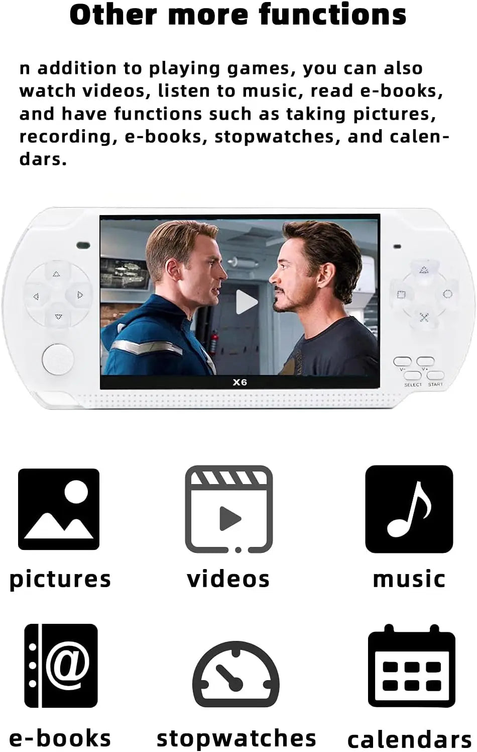JXD Handheld Game Console 4.3 inch 8GB Built in 2000 Games for Multiple Simulators X6 Retro Video Game Console Mp3/4/Ebook TV Out Mini Hand Portable Game Player Device Holiday (White)