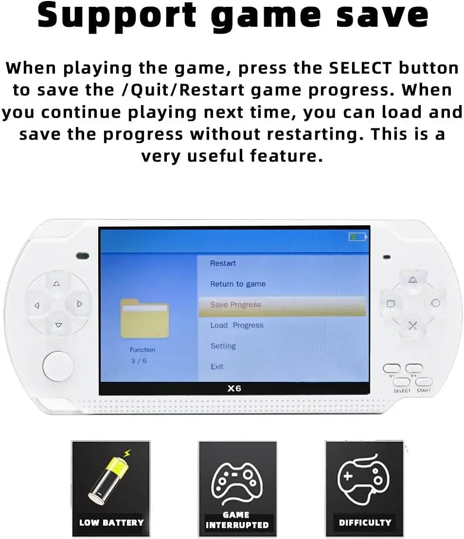 JXD Handheld Game Console 4.3 inch 8GB Built in 2000 Games for Multiple Simulators X6 Retro Video Game Console Mp3/4/Ebook TV Out Mini Hand Portable Game Player Device Holiday (White)