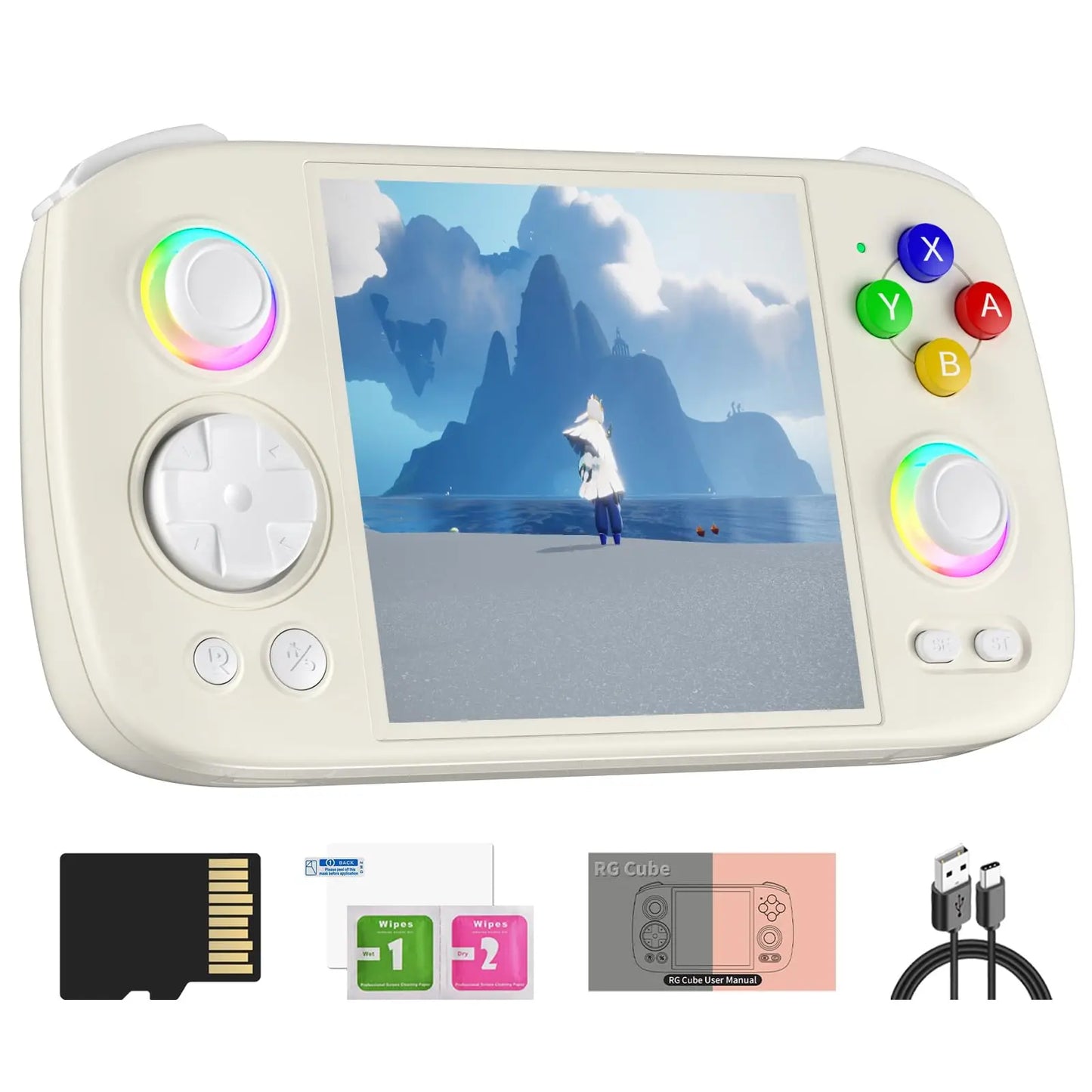 Doriteney RGCube Handheld Game Console Android 13 Game Player 3.95" IPS 128GB TF Card Unisoc T820 RGB Lighting(Black)