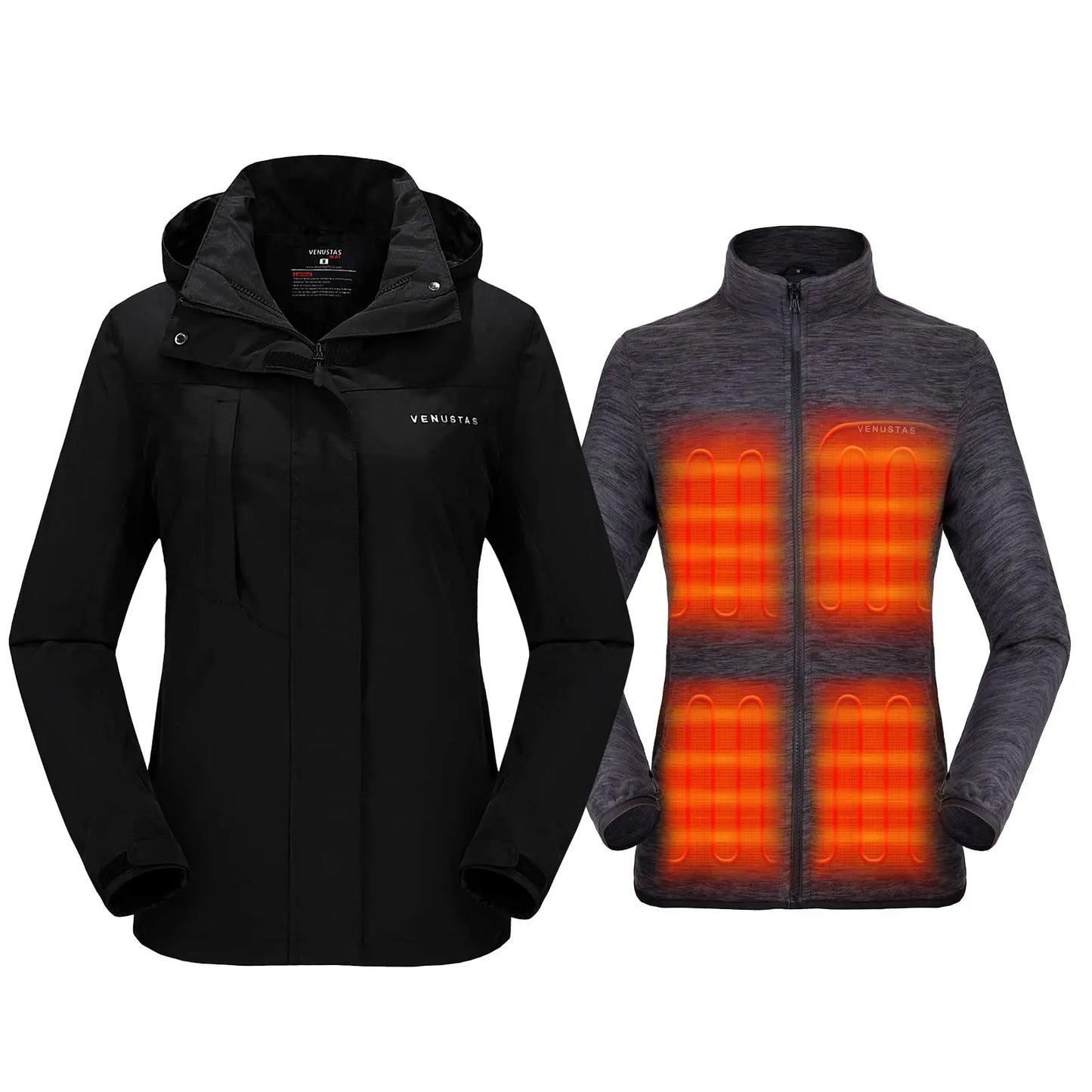 Venustas Women’s 3-in-1 Heated Jacket with Battery, Waterproof Jacket with Hood for Skiing - Amazing Hot Prices For You