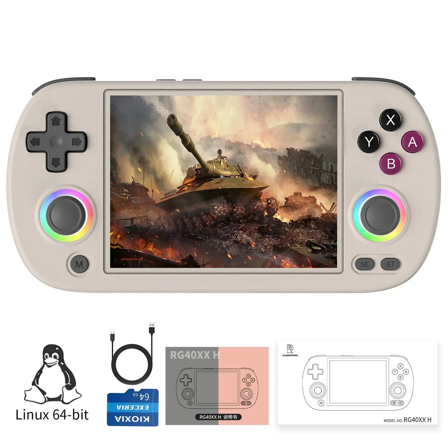 RG40XX H Retro Handheld Game Consoles RG40XXH Retro Gaming Console 64 TF Card Preloaded Games 5000+ Portable Gaming Console Linux 64-bit System 4.0'' IPS Screen WiFi Bluetooth HD and TV Output Black