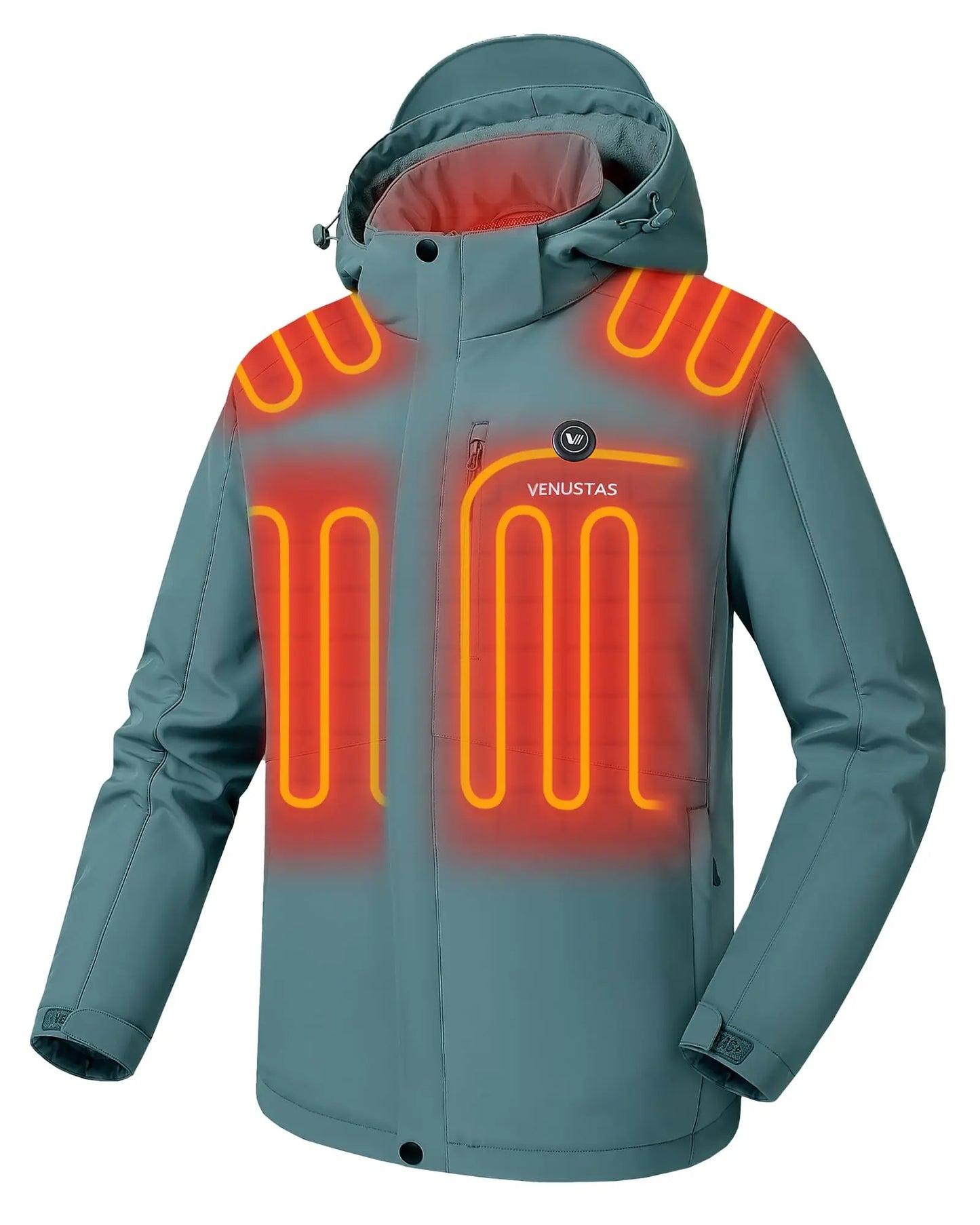Venustas Men's Heated Jacket with Battery Pack, Windproof Electric Insulated Coat with Detachable Hood