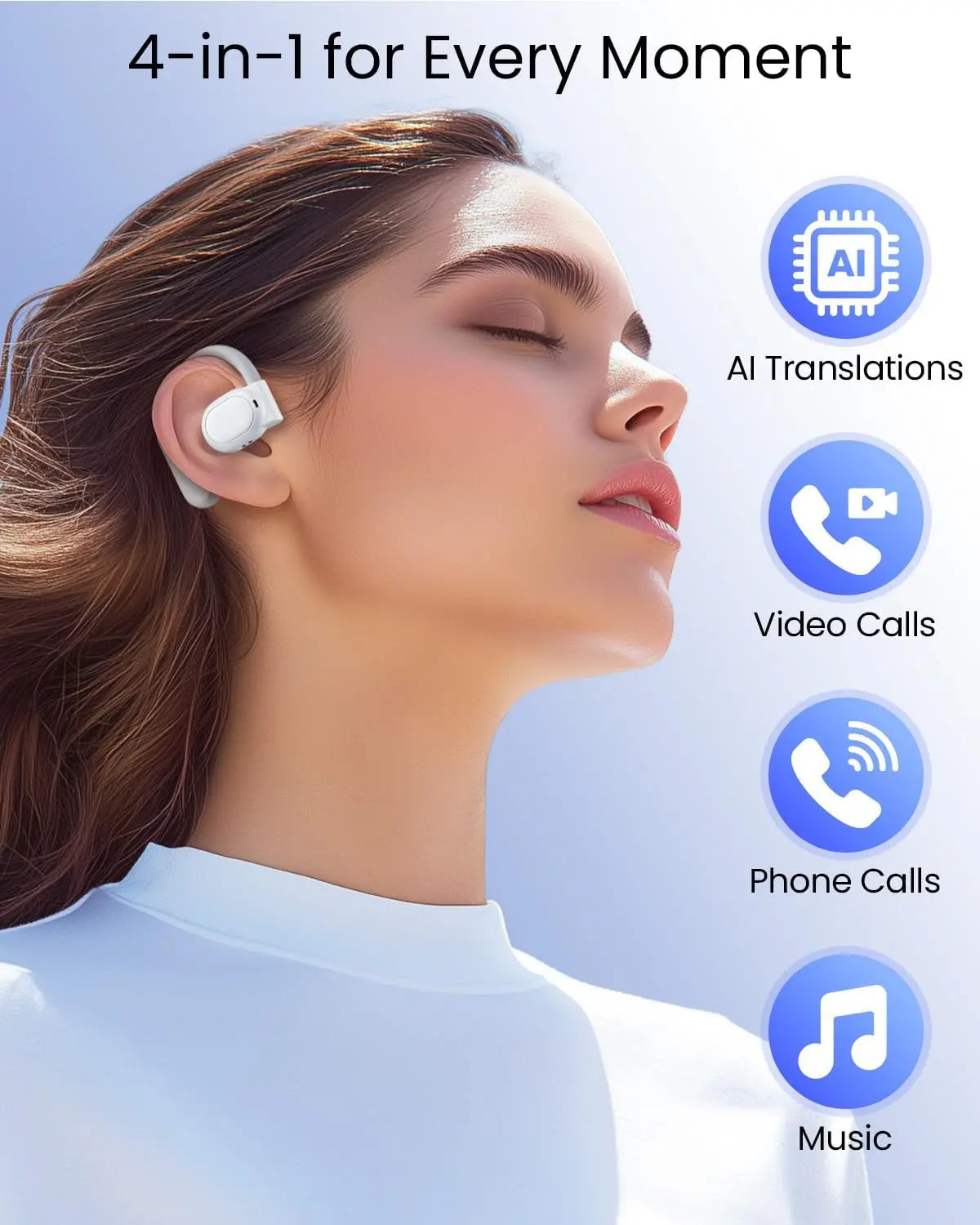 AI Translation Earbuds Real Time 163 Languages 80H Playtime Translator Ear Buds Audifonos Traductores Inglés Español Wireless Earphones Bluetooth Headphones for Travel Business Meeting Learning White