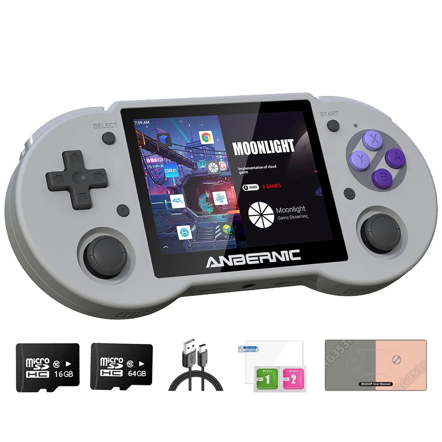 Dosnura RG353P Handheld Game Console Linux and Android Dual OS RK3566 64BIT 64G TF Card 4420+ Classic Games 3.5 Inch IPS Screen 3500mAh Battery Support 5G WiFi 4.2 Bluetooth(RG353P-Black)