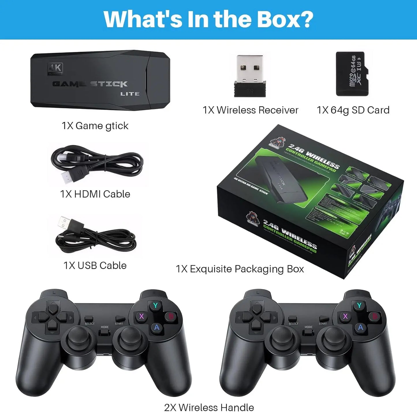 20000+ Games,2025 Newest Home Game Console Wireless Double Handle PSP Arcade Double TV Game Console Plug and Play Video Game Stick, HDMI Output TV, Gift for Kids and Adults (64G)