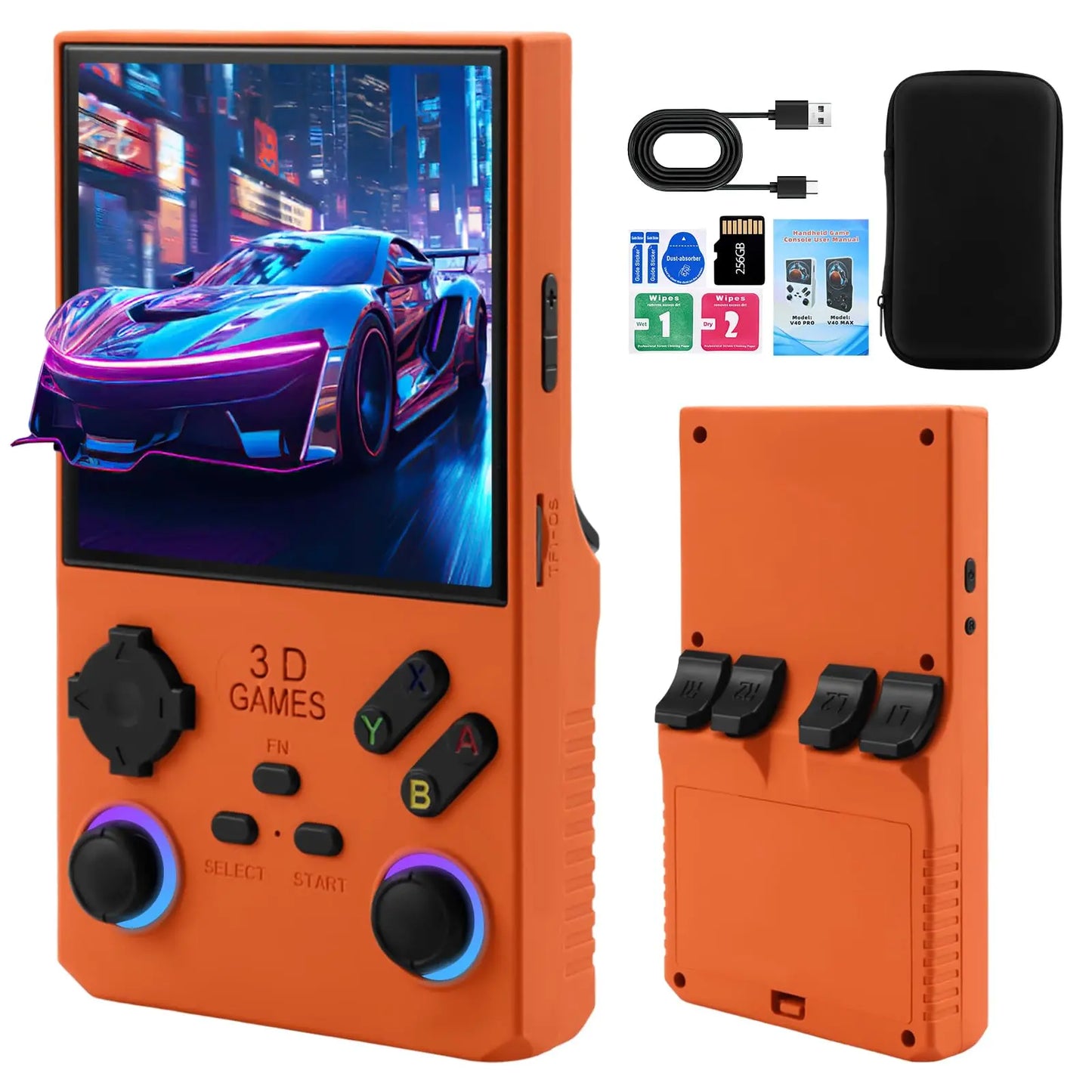 2025Newly Upgraded V40 MAX Retro Handheld Game Console with 256G Built-in 20000+ Classic Games, 4.0 Inch 4K HD IPS Screen Open Source Linux System, 4000mAh Battery, Portable Pocket Video Game Console