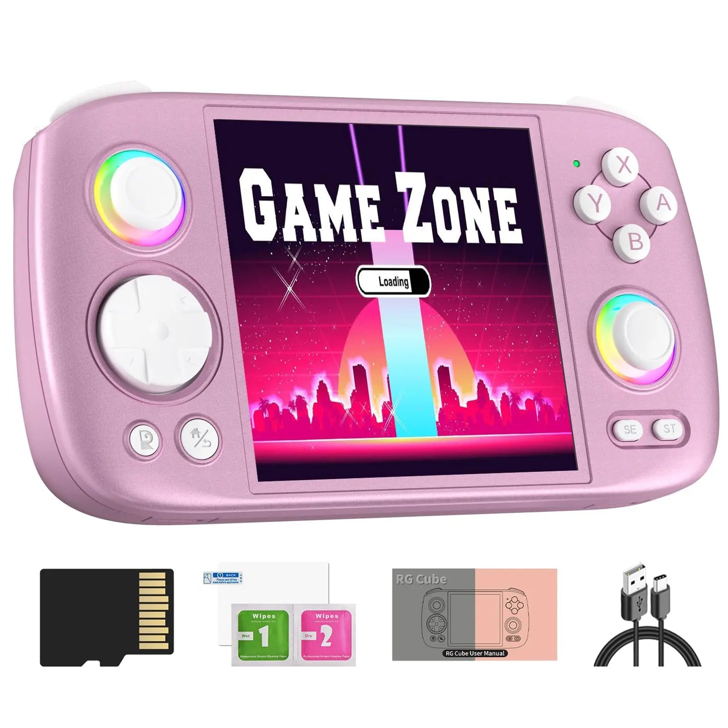 Doriteney RGCube Handheld Game Console Android 13 Game Player 3.95" IPS 128GB TF Card Unisoc T820 RGB Lighting(Black)