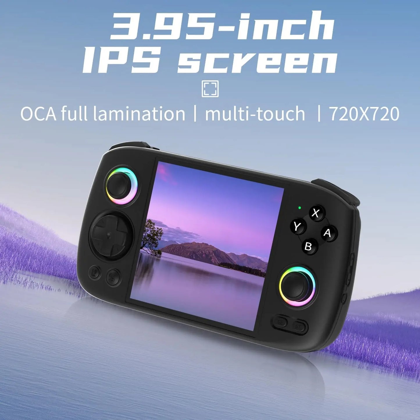 Doriteney RGCube Handheld Game Console Android 13 Game Player 3.95" IPS 128GB TF Card Unisoc T820 RGB Lighting(Black)
