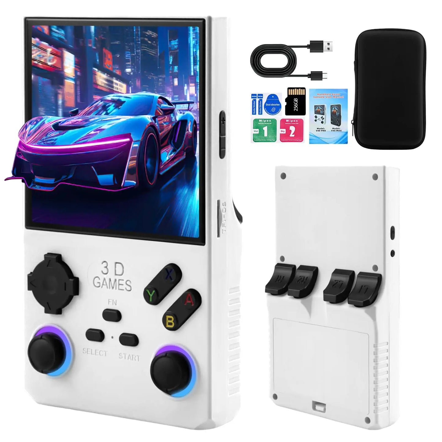 2025Newly Upgraded V40 MAX Retro Handheld Game Console with 256G Built-in 20000+ Classic Games, 4.0 Inch 4K HD IPS Screen Open Source Linux System, 4000mAh Battery, Portable Pocket Video Game Console