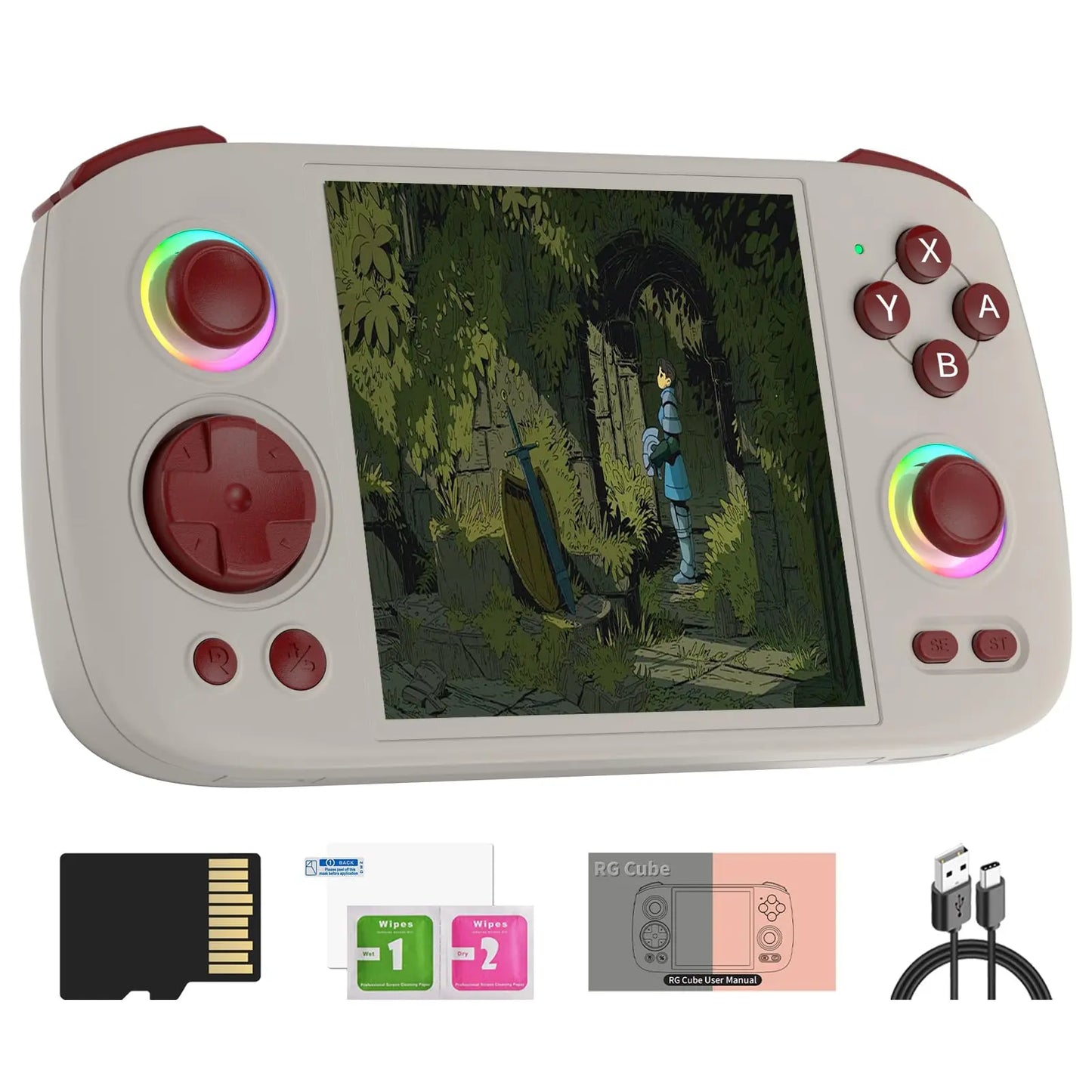 Doriteney RGCube Handheld Game Console Android 13 Game Player 3.95" IPS 128GB TF Card Unisoc T820 RGB Lighting(Black)
