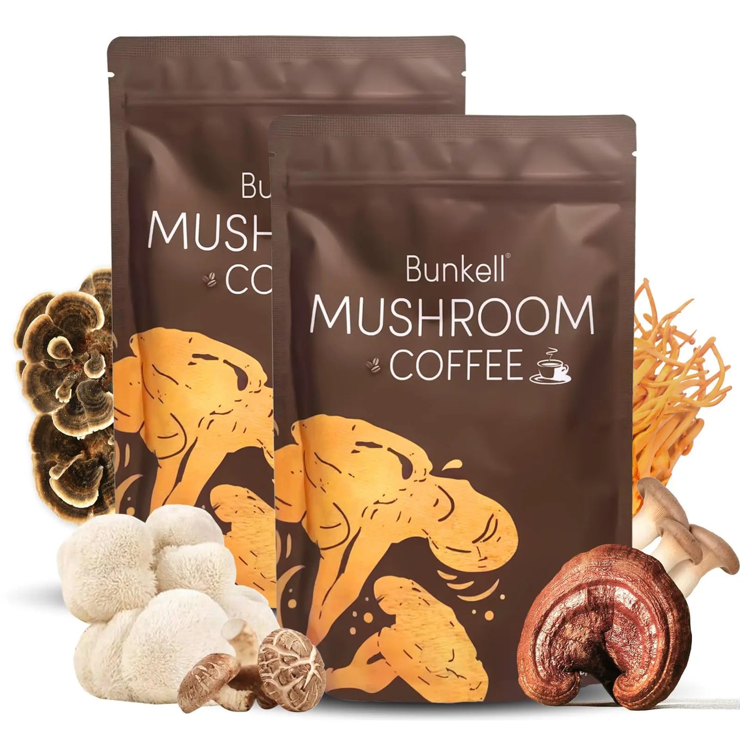 Mushroom Coffee, Organic 6 Mushrooms with Lion's Mane, Reishi, Cordyceps, Shitake, King Trumpet & Turkey Tail, Instant Coffee Powder for Energy, Digestion & Immune Support, 30 Servings 1 Pack
