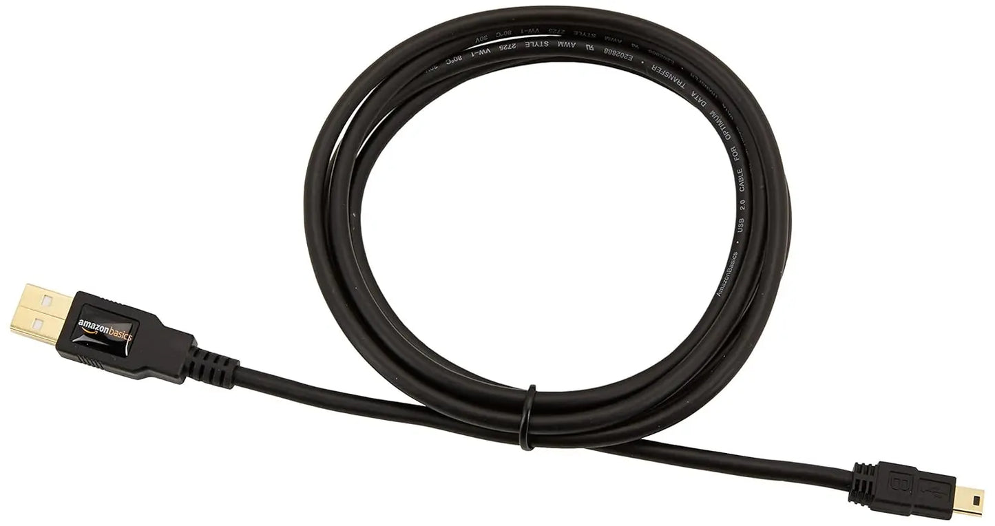 Amazon Basics USB-A to Mini USB 2.0 Cable, 480Mbps Transfer Speed with Gold-Plated Plugs, 6 Foot, Black