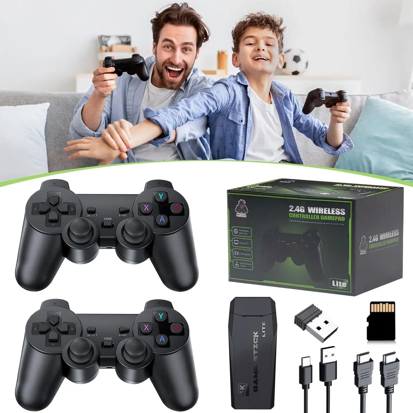 20000+ Games,2025 Newest Home Game Console Wireless Double Handle PSP Arcade Double TV Game Console Plug and Play Video Game Stick, HDMI Output TV, Gift for Kids and Adults (64G)