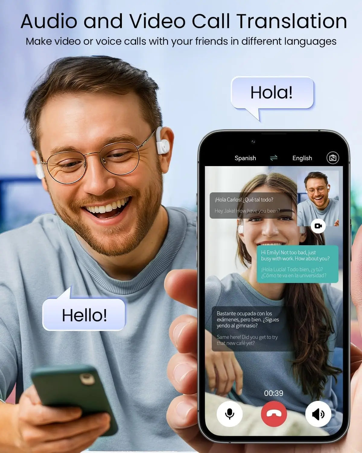 AI Translation Earbuds Real Time 163 Languages 80H Playtime Translator Ear Buds Audifonos Traductores Inglés Español Wireless Earphones Bluetooth Headphones for Travel Business Meeting Learning White