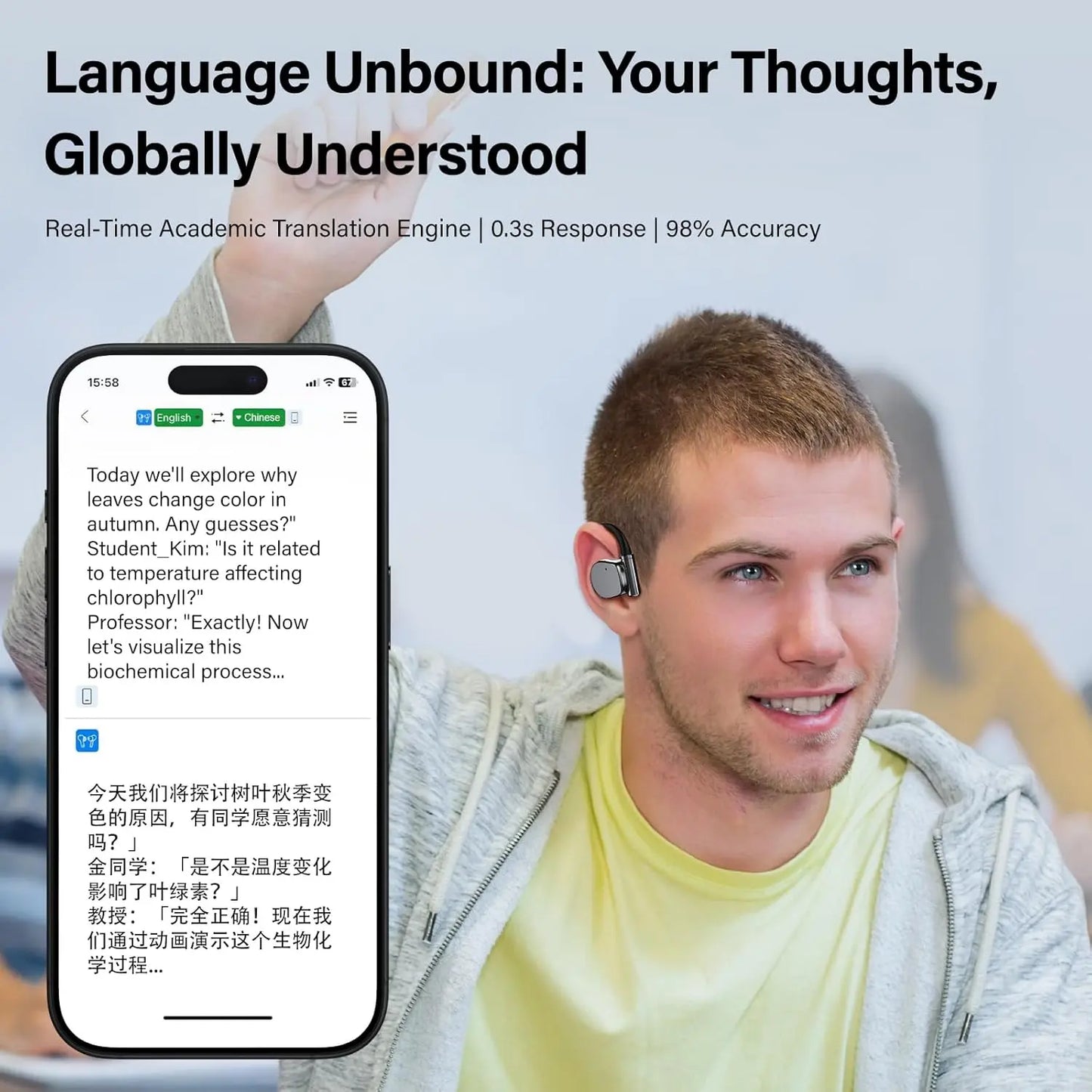 AI Language Translator Earbuds, OWS Real-Time 3-in-1, 144 Language Translator Earbuds, Compatible with iOS & Android, Suitable for Travel, Business & Study - Black