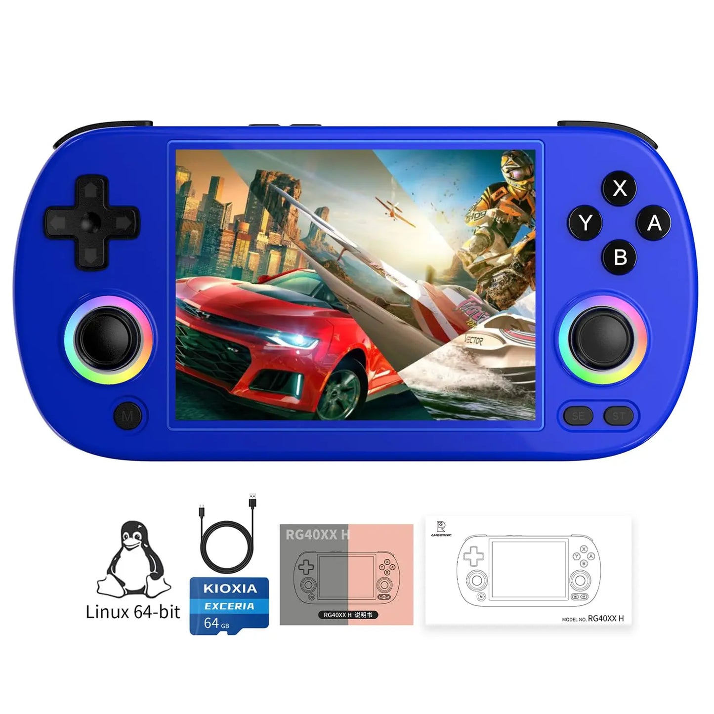 RG40XX H Retro Handheld Game Consoles RG40XXH Retro Gaming Console 64 TF Card Preloaded Games 5000+ Portable Gaming Console Linux 64-bit System 4.0'' IPS Screen WiFi Bluetooth HD and TV Output Black