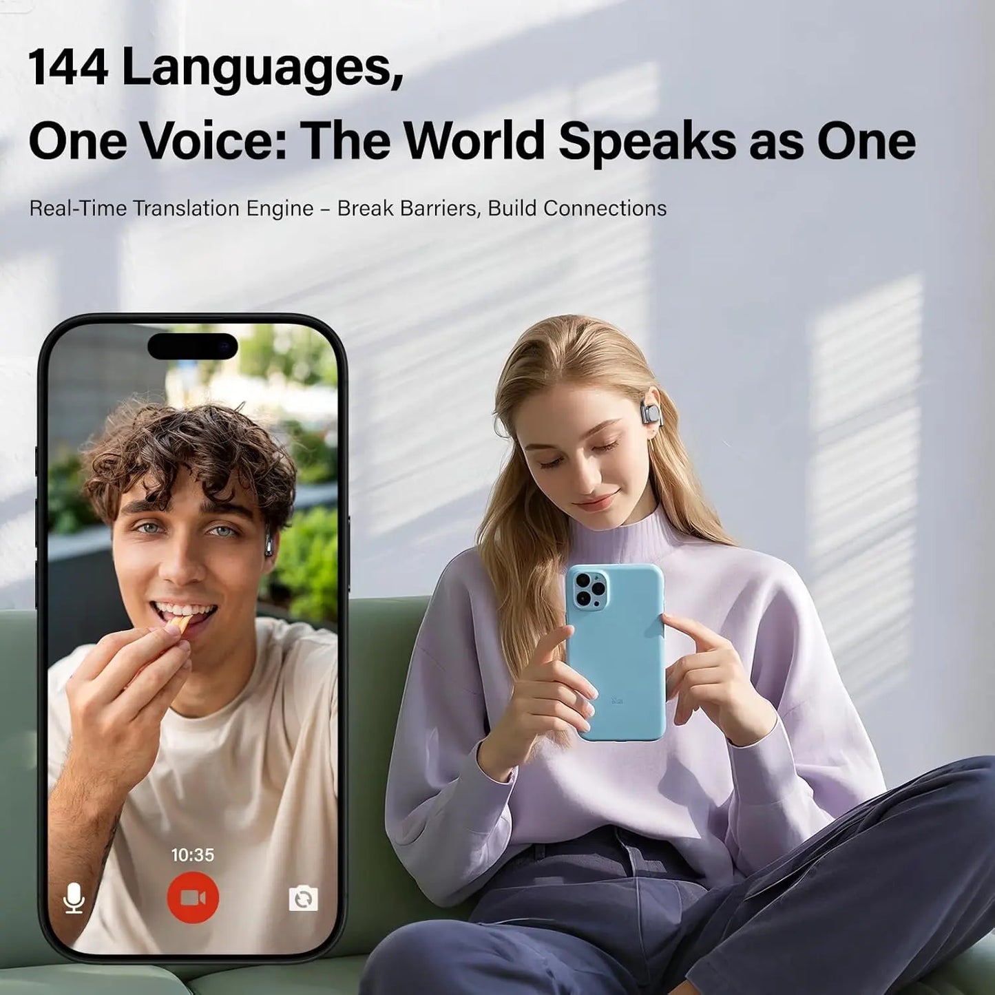 AI Language Translator Earbuds, OWS Real-Time 3-in-1, 144 Language Translator Earbuds, Compatible with iOS & Android, Suitable for Travel, Business & Study - Black