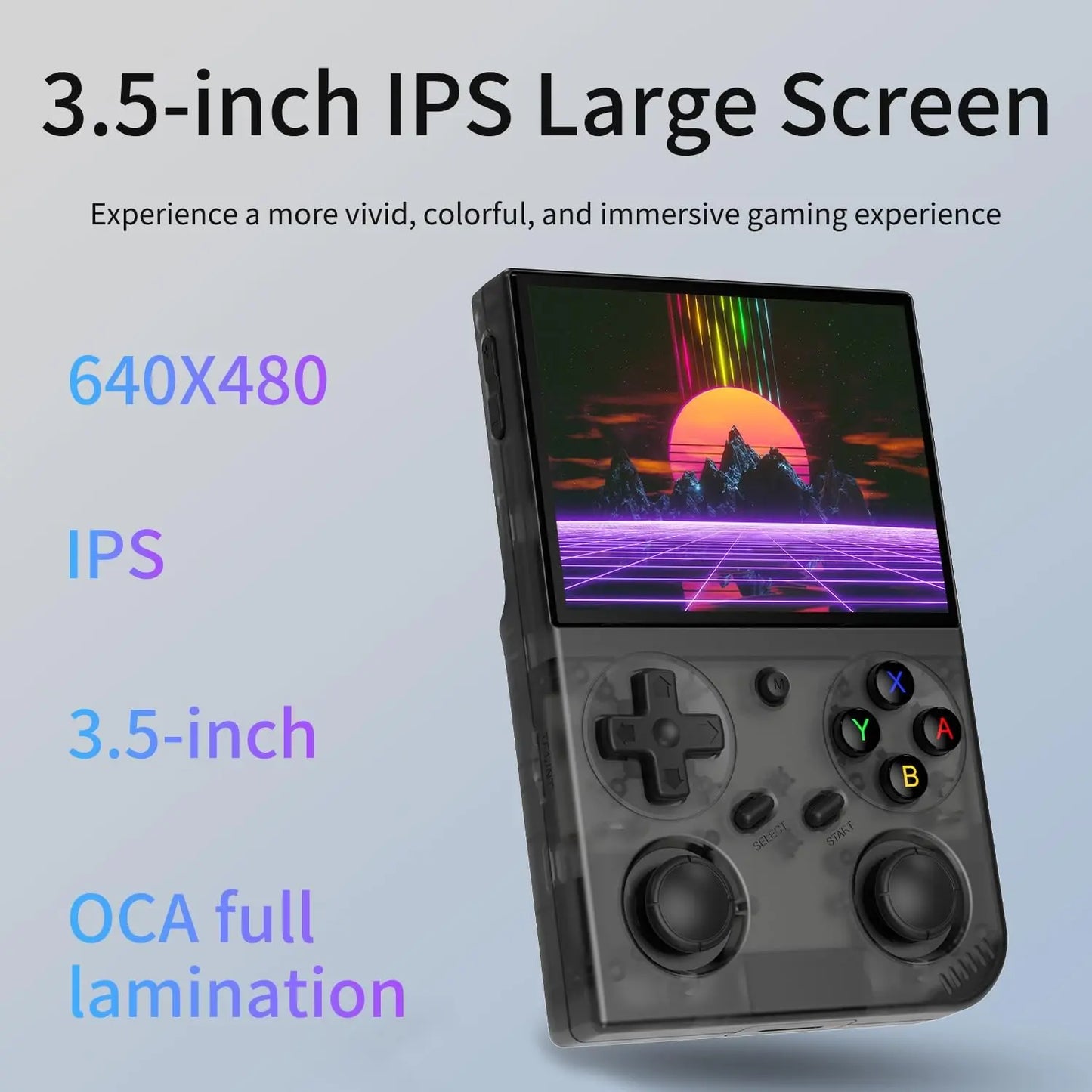 G350 Retro Handheld Game Console , 3.5 Inch IPS Screen Linux System Built-in 64G TF Card 4371 Games Preloaded Game Console 3200mAh Battery(Transparent Black)