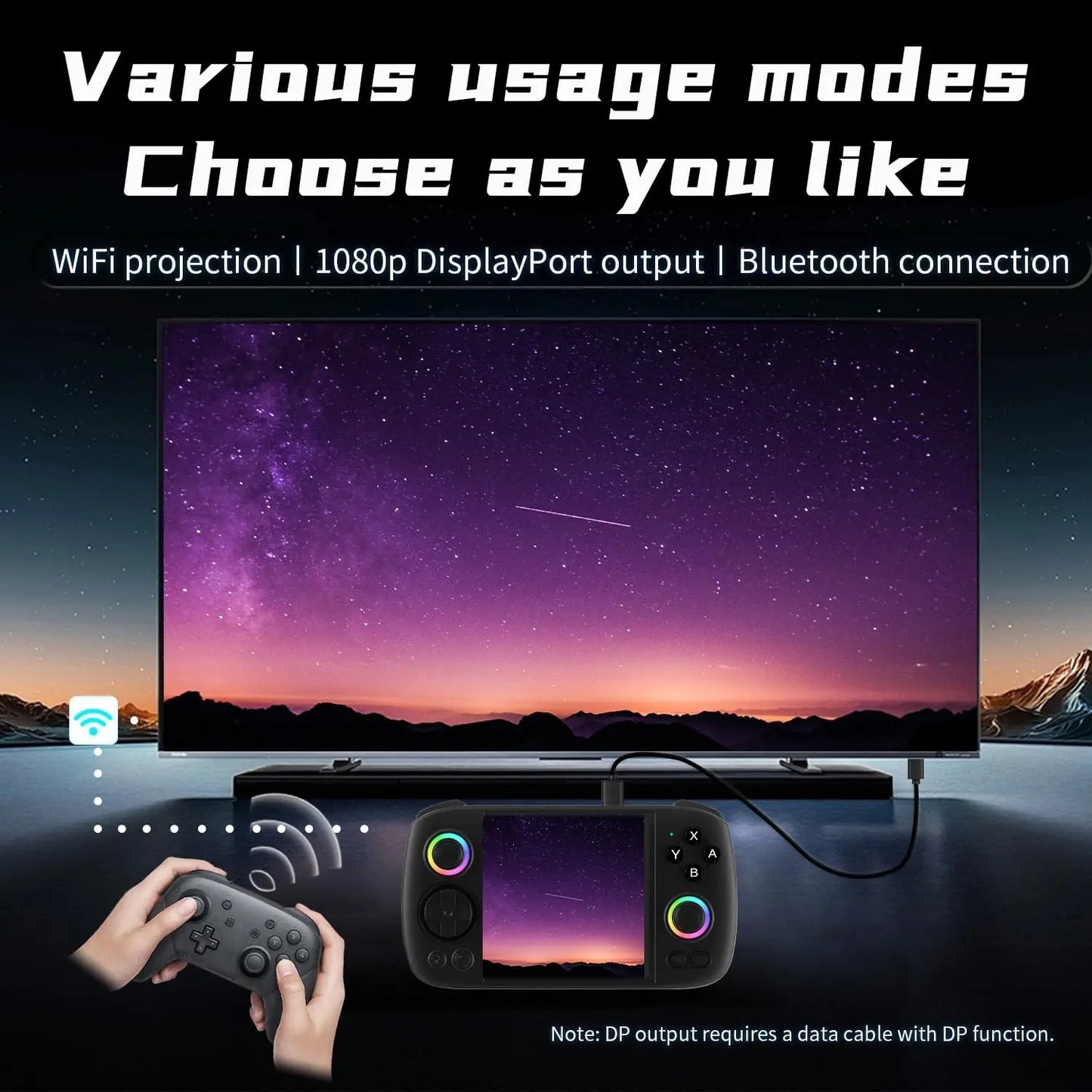 Doriteney RGCube Handheld Game Console Android 13 Game Player 3.95" IPS 128GB TF Card Unisoc T820 RGB Lighting(Black)