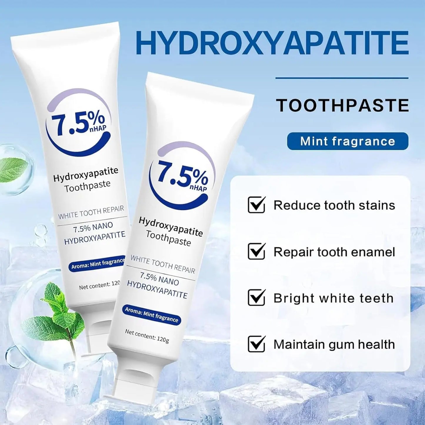 Hydroxyapatite Toothpaste - Hidroxiapatita Toothpaste, Pasta De Dientes Con Hidroxiapatita, 7.5% Hydroxyapatite Toothpaste For Enamel Protection And Tooth Strengthening (3)