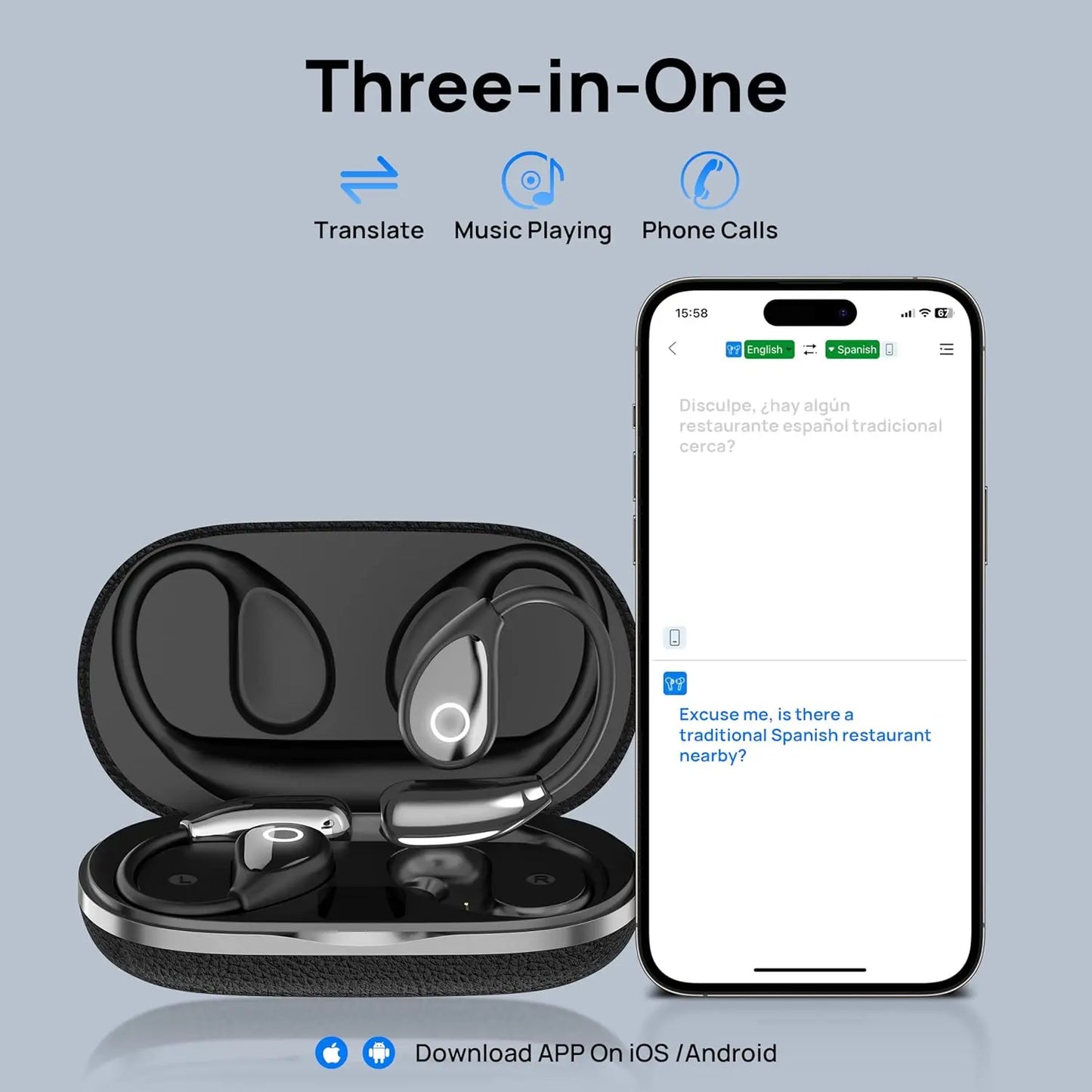 AI Language Translator Earbuds, OWS Real-Time 3-in-1 Translation Earbuds 144 Languages & Accents, Translation Device for Travel Business Learning(Black)