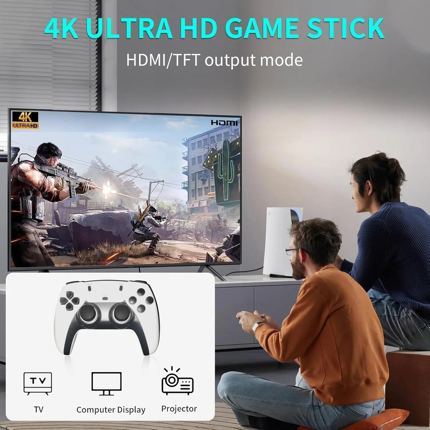 UKIFIRE Wireless Retro Game Console,4K HD Output,Retro Game Stick with Built-in 10+ Emulators, 128GB Built in 10000+ Video Games