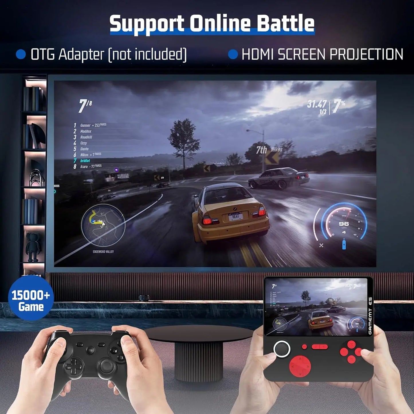 Handheld Game Console 5 Inch Screen, Retro Gaming Console with 64G Built-in 15000+ Classic Games, 1280x720 Pixels, Game Searchable, 5000mAh Battery, Portable Pocket Arcade with Desktop Stand (Black)