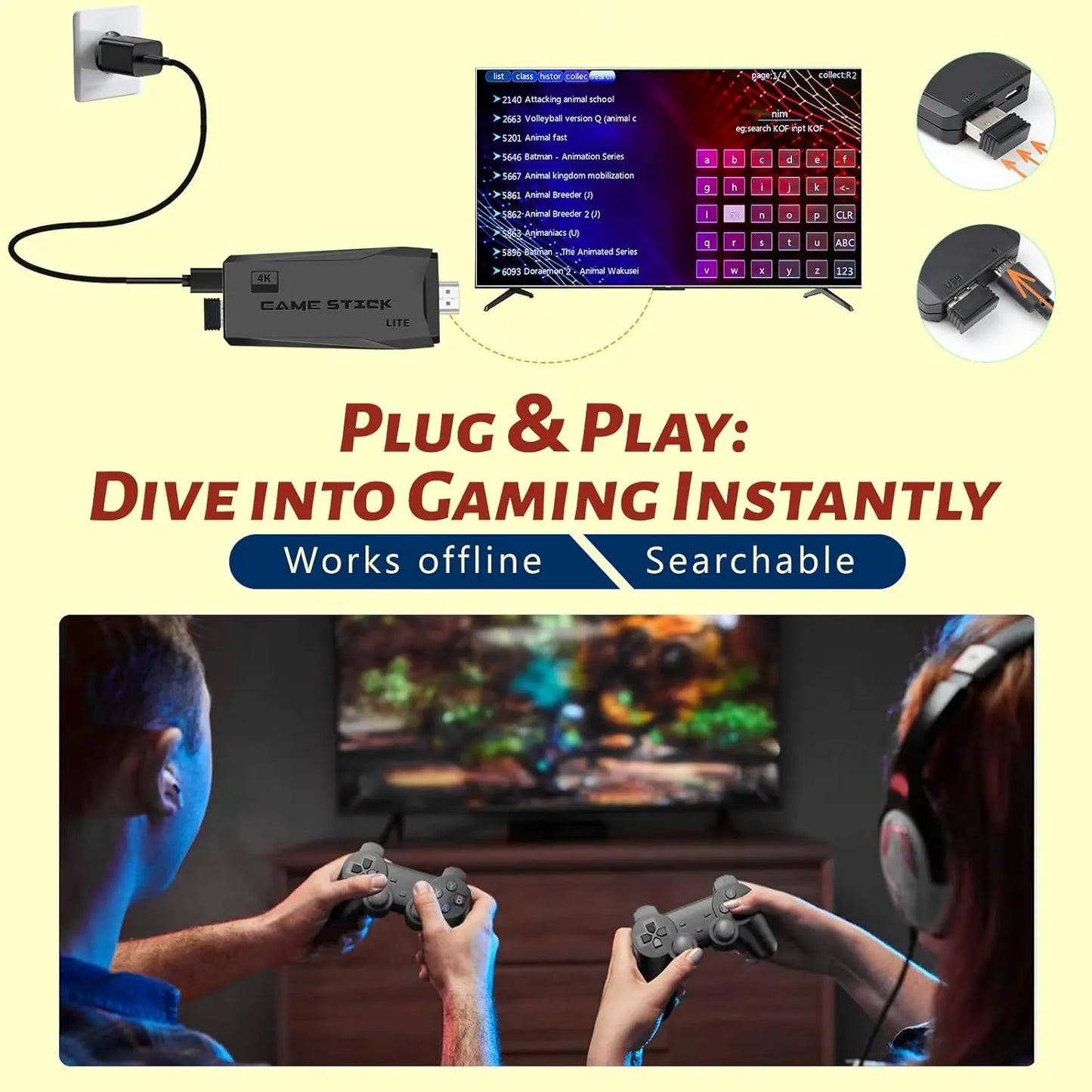 2025 Retro Gaming Console Pro 4K HDMI with 40,000+ Built-in Classic Video Games - Plug & Play Game Stick for TV with 2 Wireless Controllers | 23 Emulator Support 64GB