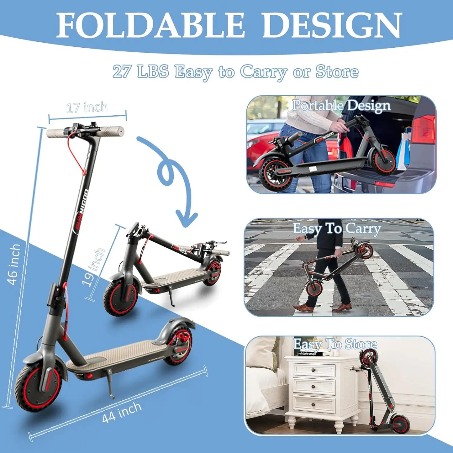 Electric Scooter for Adults- 10.4Ah Battery 350W(500W Peak) Motor, ≥19MPH & 25 Miles Long Range, 8.5'' Solid Tires Foldable with Dual Brake, Lightweight Portable Commuter E Scooter for Urban Travel