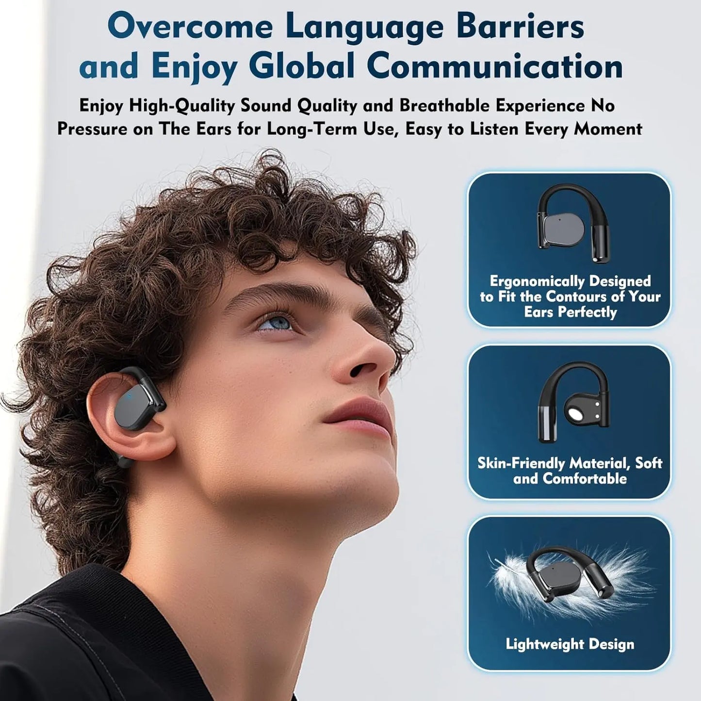 Translation Earbuds Real Time Language Translator Earbuds with 144 Languages, OWS Wireless Earbuds Noise-Canceling, Long Battery Life for Travel & Business Learning Ideal Compatible with iOS & Android