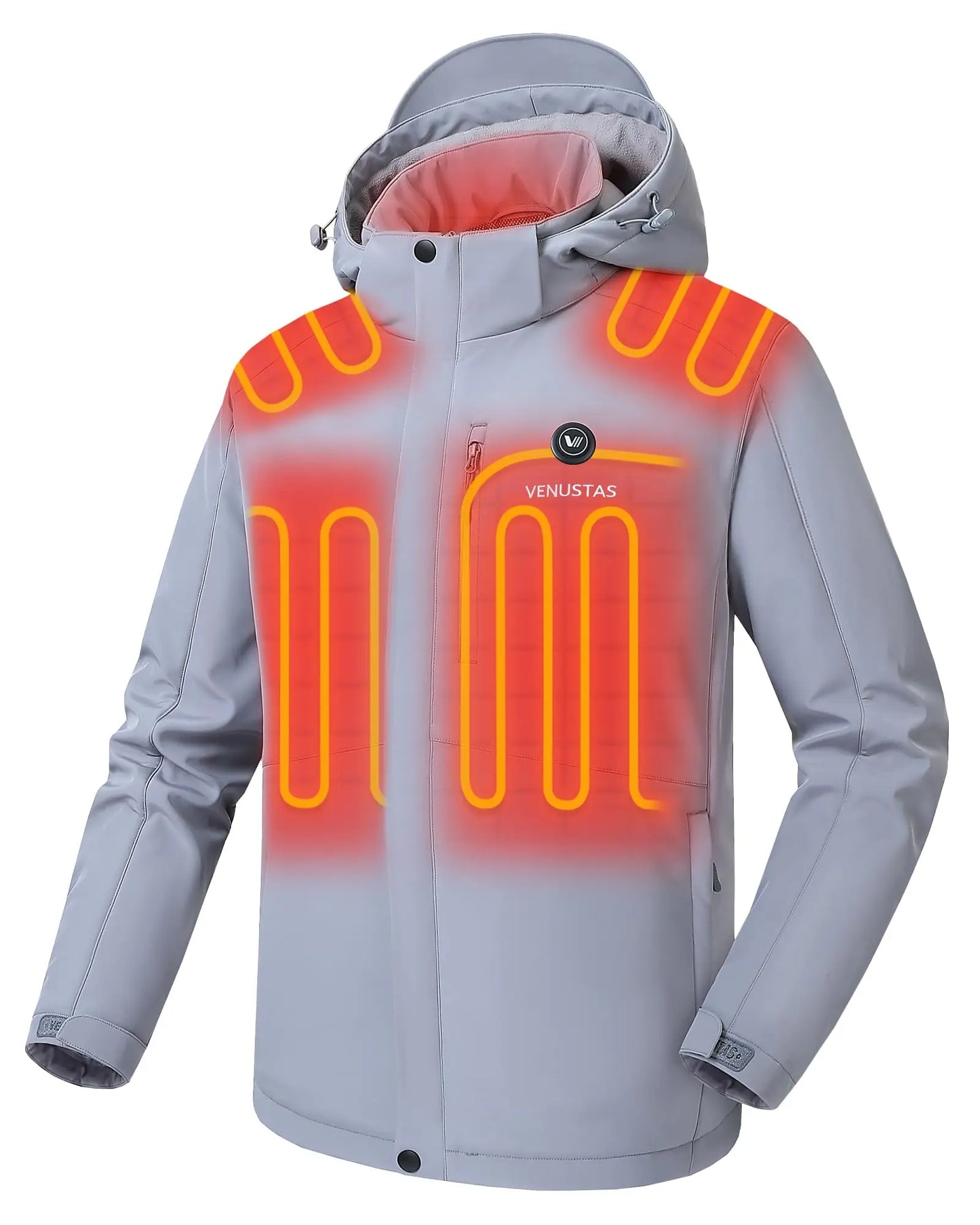 Venustas Men's Heated Jacket with Battery Pack, Windproof Electric Insulated Coat with Detachable Hood