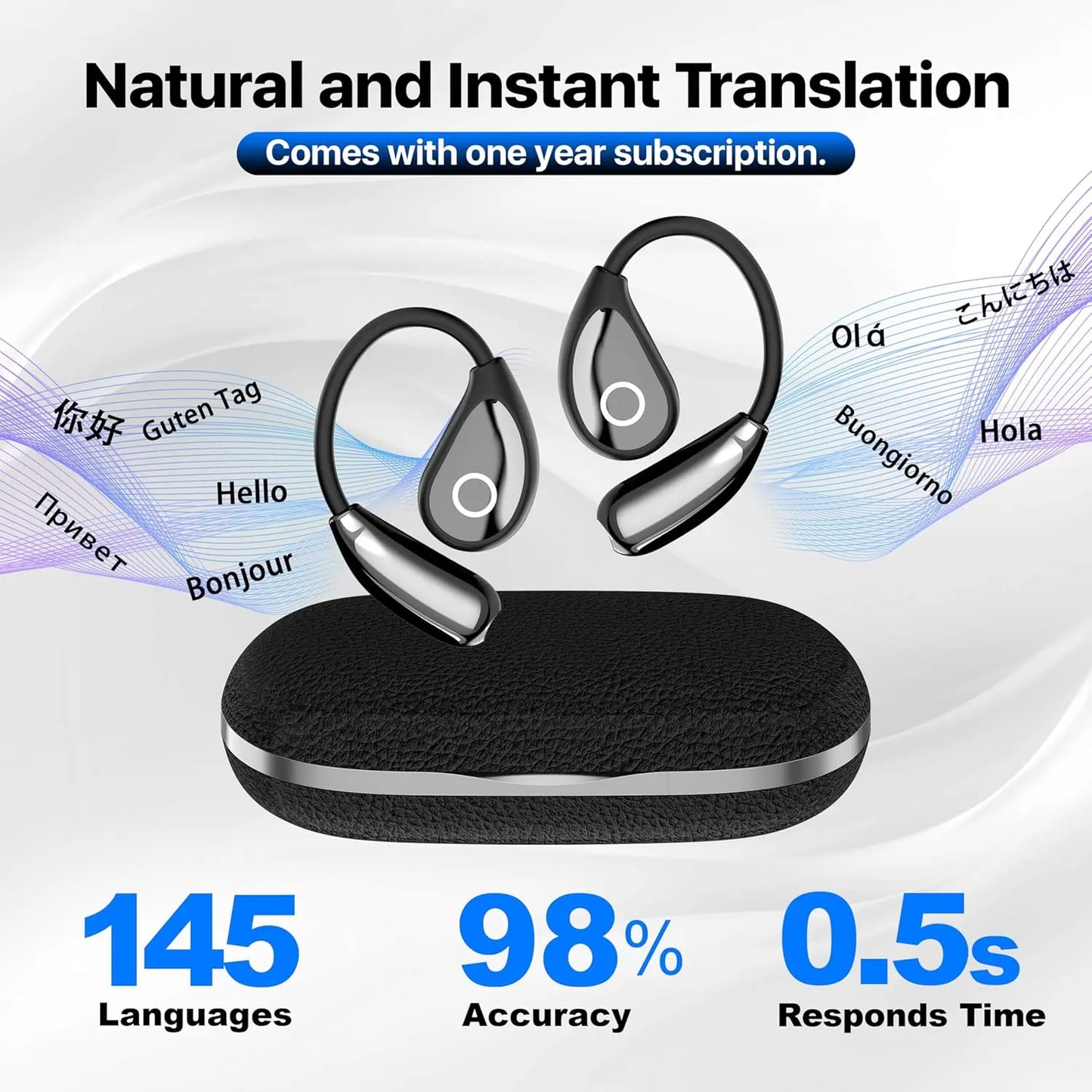 AI Language Translator Earbuds, OWS Real-Time 3-in-1 Translation Earbuds 144 Languages & Accents, Translation Device for Travel Business Learning(Black)