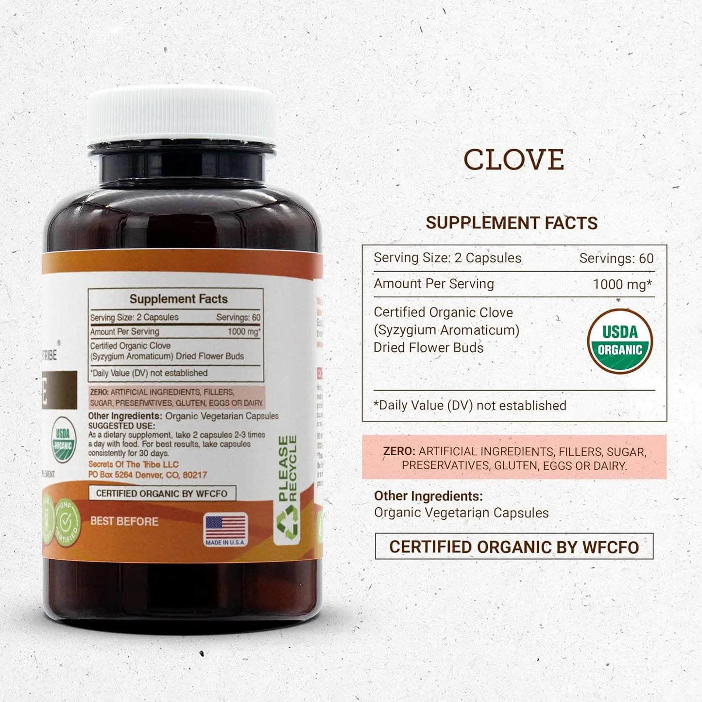 Secrets of the Tribe Clove 120 Capsules, 1000 mg, USDA Organic Clove (Syzygium Aromaticum) Dried Flower Buds (120 Capsules)