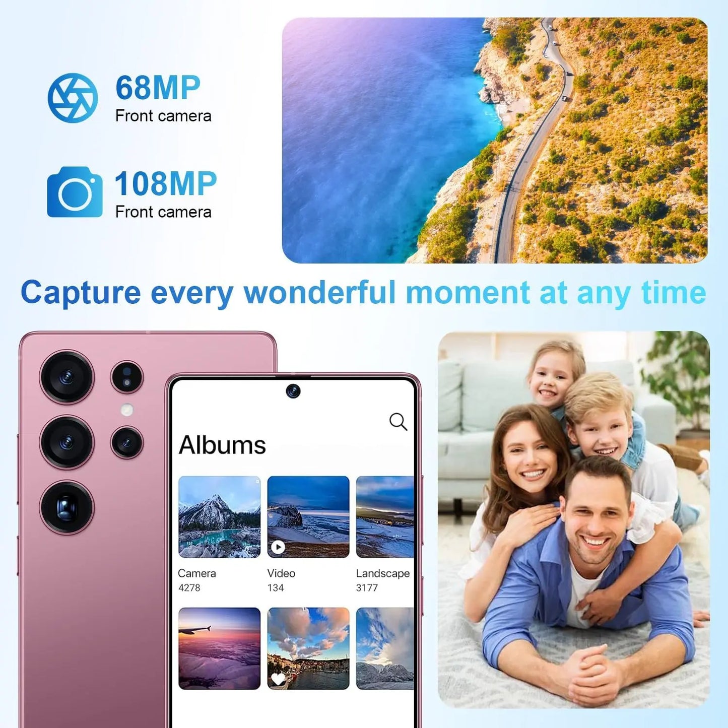 I25 Ultra Unlocked Cell Phone, Built in Pen, Smartphone Battery 7000mAh, 6.99" HD Screen Unlocked Phones, 8+256GB 5G The Phone Android 14, Face ID/Fingerprint Lock/GPS (Rose Gold)