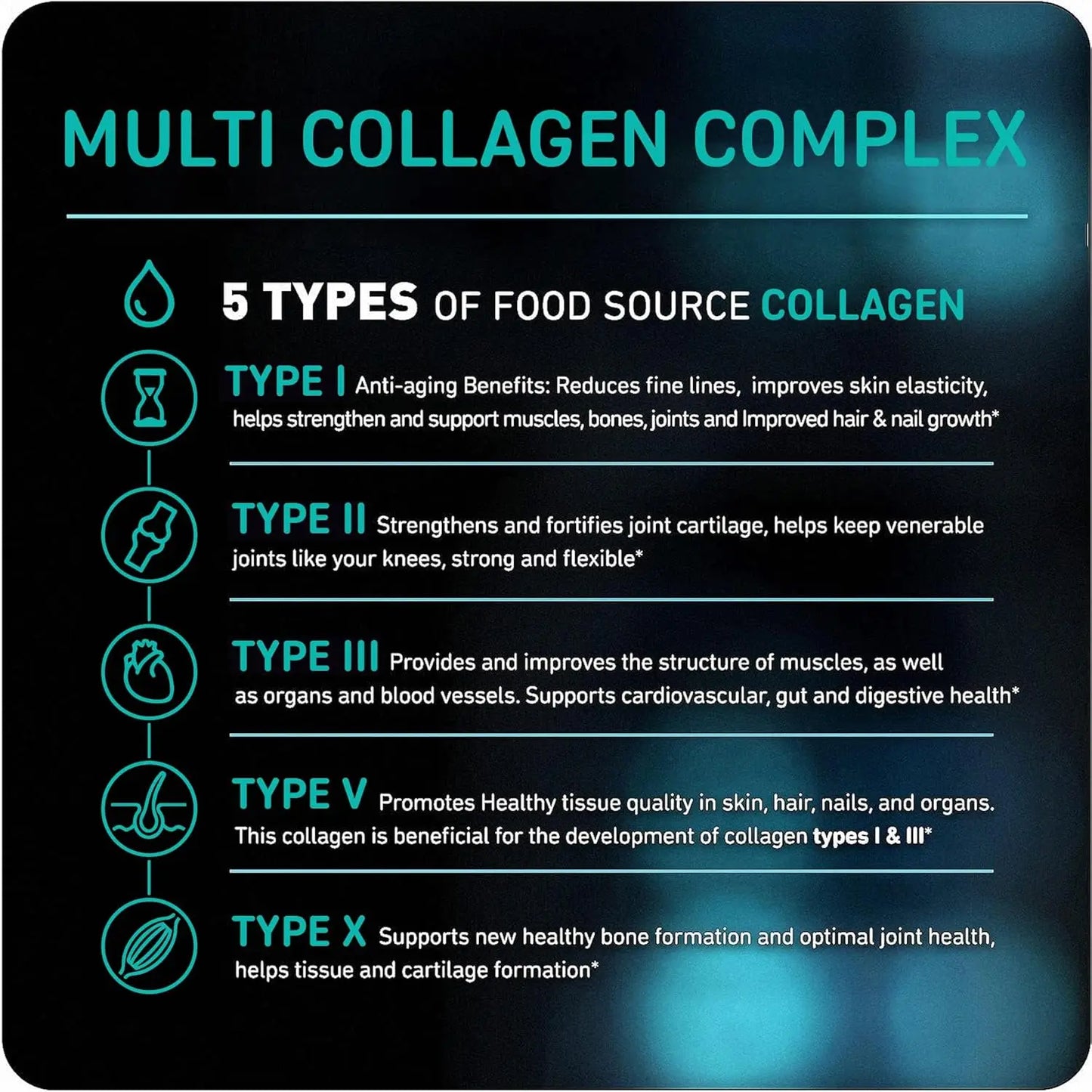 Vital Vitamins Multi Collagen Pills for Women & Men (2-Pack) - Hydrolyzed Collagen Peptides - Type I, II, III, V, X - Grass Fed, Non-GMO