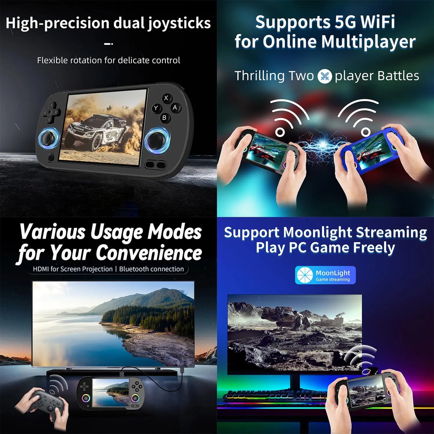 RG40XX H Retro Handheld Game Consoles RG40XXH Retro Gaming Console 64 TF Card Preloaded Games 5000+ Portable Gaming Console Linux 64-bit System 4.0'' IPS Screen WiFi Bluetooth HD and TV Output Black