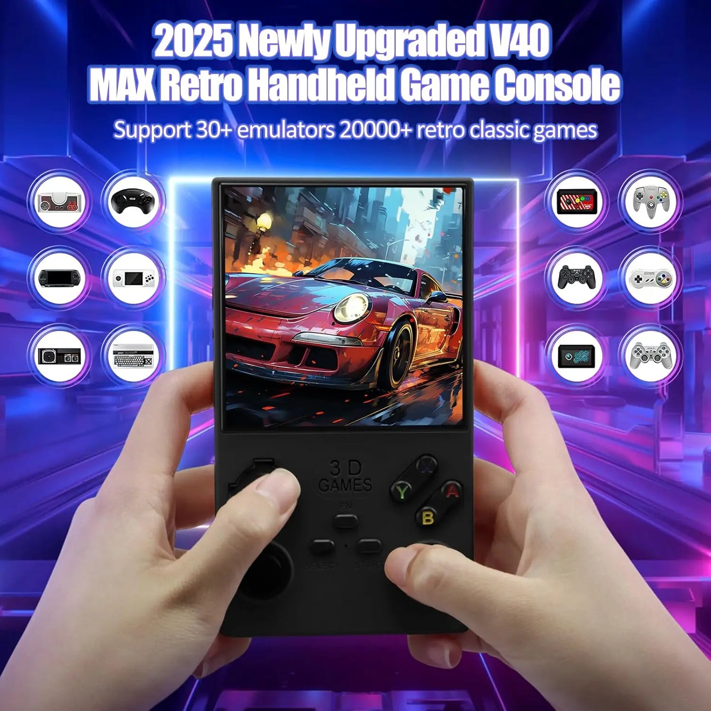 2025Newly Upgraded V40 MAX Retro Handheld Game Console with 256G Built-in 20000+ Classic Games, 4.0 Inch 4K HD IPS Screen Open Source Linux System, 4000mAh Battery, Portable Pocket Video Game Console