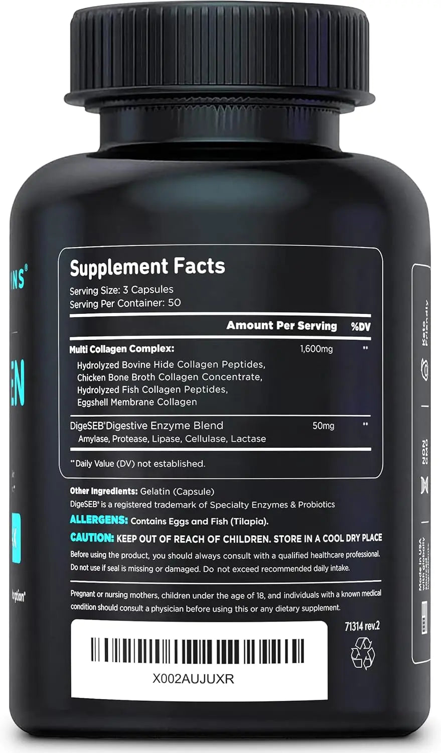 Vital Vitamins Multi Collagen Pills for Women & Men (2-Pack) - Hydrolyzed Collagen Peptides - Type I, II, III, V, X - Grass Fed, Non-GMO
