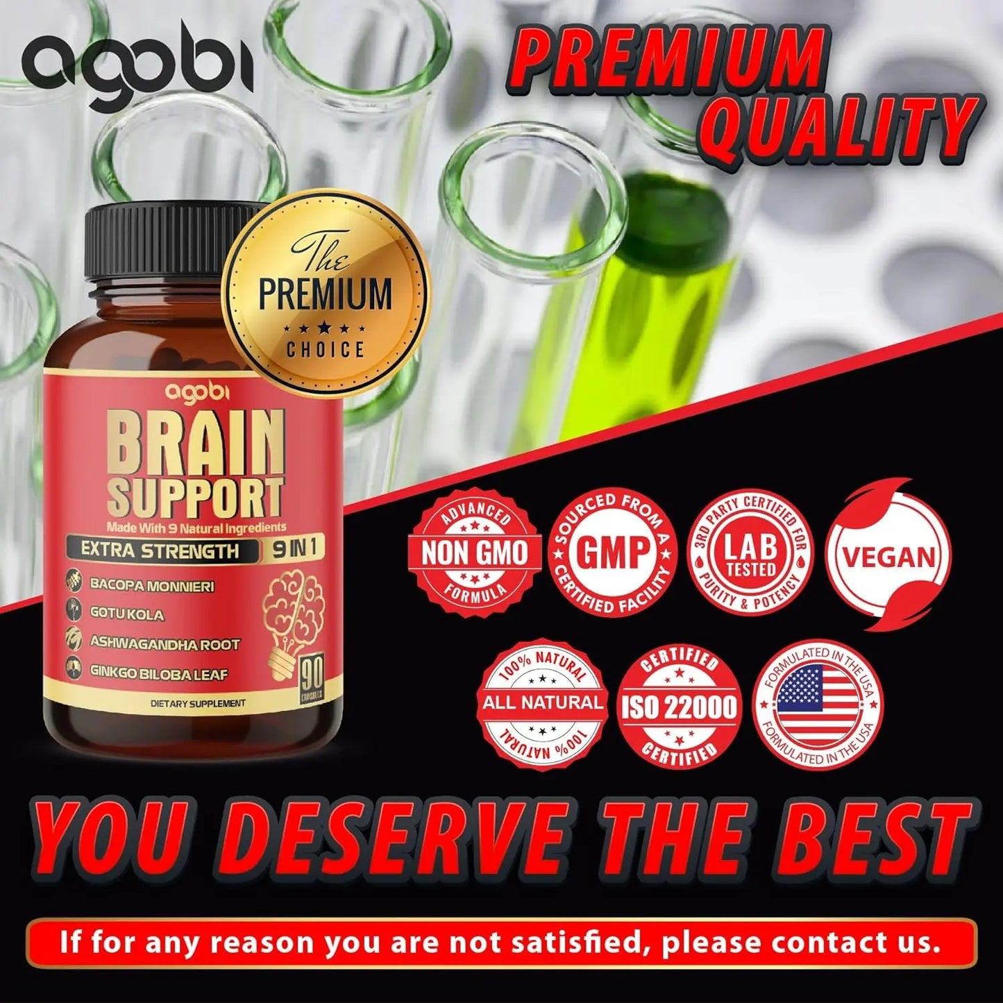 9in1 Brain Support Supplement - Concentrated Ashwagandha Root, Gotu Kola Powder, Bacopa Monnieri Powder and More - 90 Capsules - 3-Month Supply